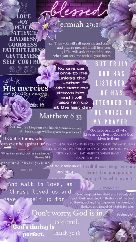 This is a Christian Bible verse wallpaper Collage made in Purple shades & purple flowers. Digital Bible Cover, Purple Verse Wallpaper, Bible Verse Wallpaper Collage, Purple Core Aesthetic Wallpaper, Cute Bible Verse Wallpaper Phone Backgrounds, Purple Tulips Aesthetic Wallpaper, Purple Cross Wallpaper, Bible Verse Collage Wallpaper, Purple Aesthetic Background Iphone