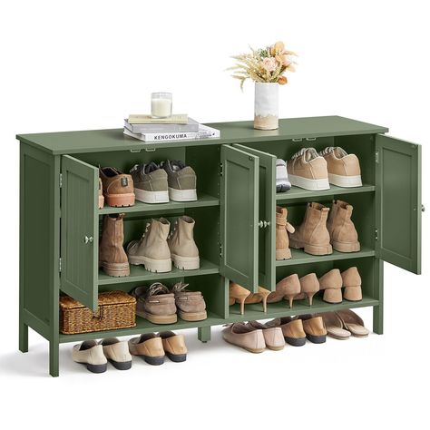 Elevate your entryway with the VASAGLE Modern Country Shoe Cabinet, featuring a blend of modern country style, adjustable storage options, durable construction, and versatile functionality. Entry Hall Storage, Show Cabinet Entryway, Unique Shoe Storage, Creative Shoe Storage, Entryway Chair, Shoe Organization Ideas, Front Door Shoe Storage, Entryway Storage Ideas, Shoe Storage Entryway