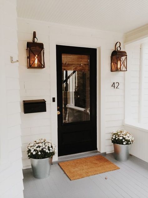 A Source for Entry Door Shopping + Choosing Ours | Chris Loves Julia Colored Door, Modern Cottage Style, Storm Doors, Farmhouse Front Door, Farmhouse Front Porches, Front Door Entrance, Farmhouse Porch, Style Cottage, Farmhouse Front