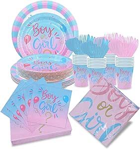 Jubi Gender Reveal Paper Dinnerware Set for 30 - Plates, Napkins, Cups, Tableware - Party Decoration Pack for Gender Reveal Celebrations Gender Reveal Themes, Gender Reveal Decorations, Disposable Tableware, Reveal Parties, Gender Reveal Party, Paper Cup, Cloth Napkins, Perfect Party, Dinnerware Set