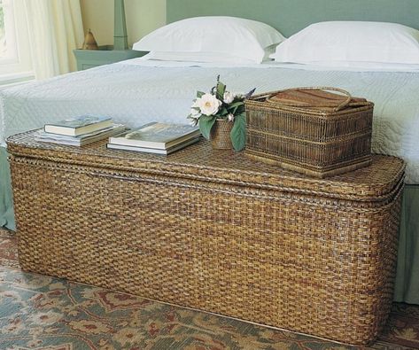 Storage Chests, Chest Ideas, Wicker Chest, Wicker Trunk, Rattan Bed, Rattan Storage, Bed End, Blanket Box, Asian Decor