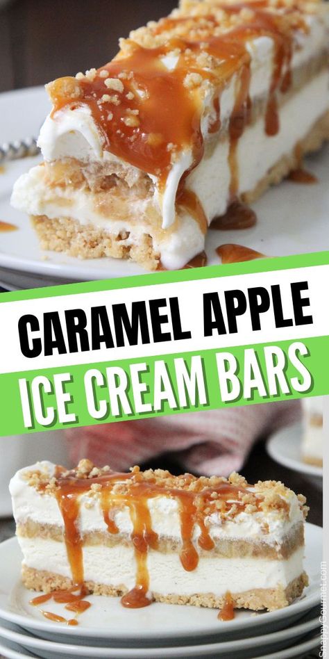 Caramel Apple Ice Cream Bars Ice Cream Desserts Easy, Thanksgiving Ice Cream, Caramel Apple Ice Cream, Baked Caramel Apples, Apple Ice Cream, Caramel Apples Homemade, Butter Pecan Ice Cream, Apple Desserts Easy, Healthy Ice Cream Recipes