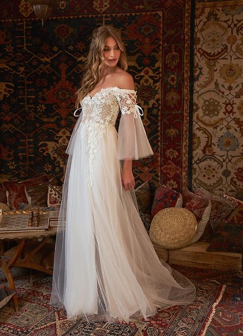 Azazie Stevie Wedding Dress Wedding Dresses | Azazie Stevie Nicks Inspired Wedding Dress, Stevie Nicks Wedding Dress, Elf Wedding Dress, Lace Tulle Dress, White Lace Gown, Contemporary Wedding Dress, Mermaid Ball Gown, Chapel Train Wedding Dress, Trendy Party Dresses