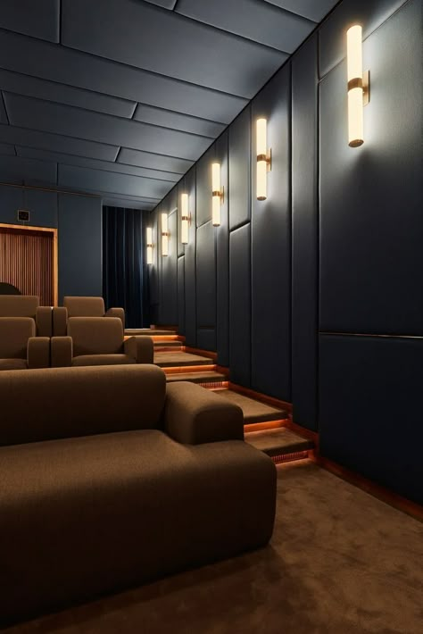 ahochdrei designs a home cinema inside a mies van der rohe villa Cinema Room Decor, Cinema Room Design, Cinema Idea, Basement Home Theater, Home Theater Room Design, Home Theater Ideas, Theater Room Design, Cinema Design, Basement Home