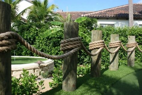 Landscaping Ideas — Knot & Rope Supply Nautical Landscaping, Beach House Landscaping, Rope Railing, Coastal Landscaping, Seaside Garden, Backyard Beach, Seaside Decor, Coastal Gardens, Design Exterior