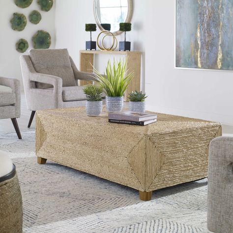 Rora Coffee Table | Uttermost Light Walnut Stain, Woven Coffee Table, Banana Plant, Casual Coastal, Banana Plants, Home Coffee Tables, Metal Coffee Table, Coffee Table Wayfair, Occasional Table