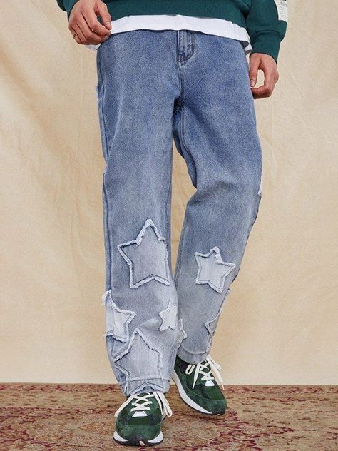 Men’s Star Patched Skater Jeans Jaded Ldn, Custom Jeans Diy, Ropa Upcycling, Pinterest Wardrobe, Jeans Online Store, Star Clothing, Tour Outfits, Streetwear Jeans, Diy Clothes Design