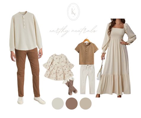 Fall Family Photo Styling, Cream Fall Outfit Family Photos, Tan And White Fall Family Pictures, Neutral Family Of 4 Picture Outfits, Brown And Beige Family Pictures, Beige Family Photo Outfits Fall, Cream Colored Dress Family Photos, Model Clothes Photography, Boho Family Photoshoot Outfit Casual