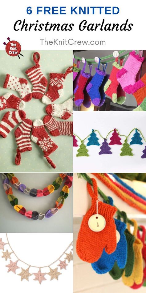 6 Free Knitted Christmas Garland Patterns. 6 Free Knitted Christmas Garland Patterns curated by The Knit Crew. Knit Garland Christmas, Knit Christmas Garland, Christmas Knitting Patterns Free Xmas, Knit Ornament Pattern, Knitted Ornaments, Knitted Christmas Stocking Patterns, Christmas Knits, Hanger Christmas Tree, Knitted Christmas Decorations