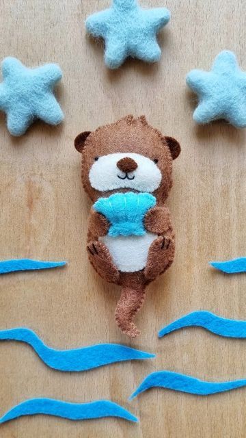 Felt Otter Pattern Free, Otter Sewing Pattern, Felt Otter, Otter Pattern, Sewing Clips, Otter Pup, Felt Advent Calendar, Otter Art, Felt Crafts Patterns