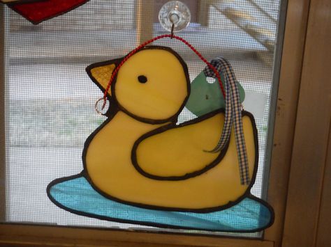 One of 3 "Rubber" Ducks I made Rubber Ducks, Glass Ideas, Rubber Duck, Ducks, Pluto The Dog, Stained Glass, Mosaic, Stain, Glass