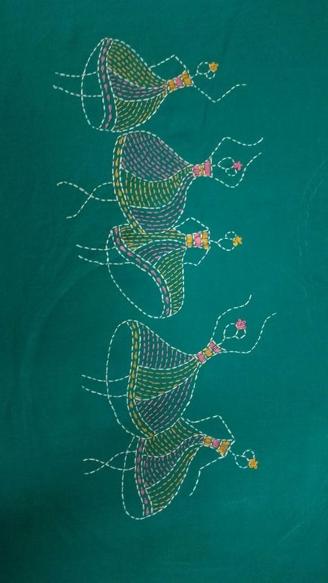 Warli Embroidery Design, Hand Embroidery Designs On Blouse, Kantha Work Designs Embroidery Patterns, Kantha Motifs Design, Shashiko Embroidery Patterns, Kantha Embroidery Designs Hand Stitching, Katha Embroidery Design, Kasuti Embroidery Design Pattern, Kantha Embroidery Designs Pattern