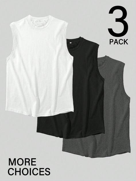 Men Plus Size Summer 3-Pack Solid Color Round Neck Casual Tank Tops Multicolor Casual  Sleeveless Fabric Plain  Slight Stretch  Men Plus Size Clothing, size features are:Bust: ,Length: ,Sleeve Length: Men Plus Size, Summer 3, Plus Size Tank Tops, Mens Casual Dress, 4k Wallpaper, Plus Size Summer, Plus Size Kleidung, Casual Tank Tops, Kids Beachwear