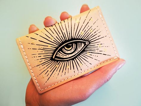 Brown Tissue Paper, Seeing Eye, Travel Cards, Leather Card Wallet, Leather Paint, All Seeing Eye, All Seeing, Painting Leather, Leather Bifold Wallet