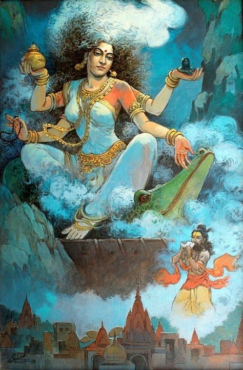 Sunil Kumar Vishwakarma Hindu Cosmos, Saraswati Goddess, Shakti Goddess, Kali Goddess, Hinduism Art, Vedic Art, Ganesha Painting, Hindu Mythology, Shiva Art