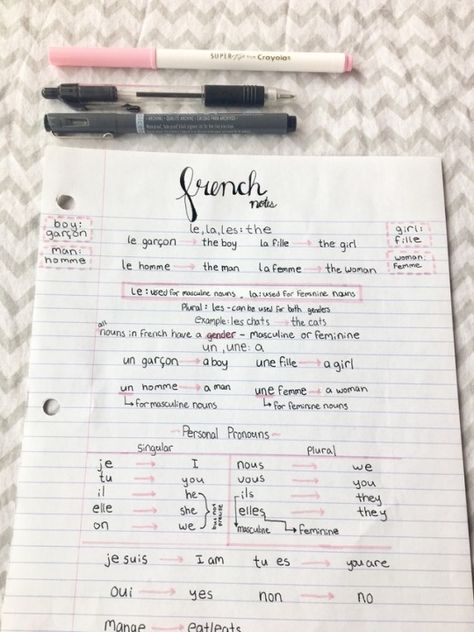 Grace's Studyblr Attempt French Notes Ideas, French Class Notes, French Notes Aesthetic, Learning French Notes, Studying French, Language Notes, French Notes, French Language Basics, French Study