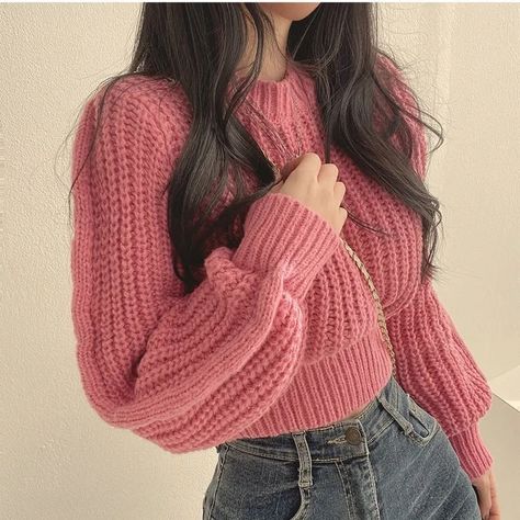 YesStyle rewards code: OLIVIASOJO | afilliate code, links | Puff Sleeve Plain Crop Sweater Lantern Sleeve Sweater, Winter Knitwear, Clothes Korean Style, Cropped Knit Sweater, Women Sweaters Winter, Cropped Pullover, Quick Outfits, Chic Sweaters, Round Neck Sweaters