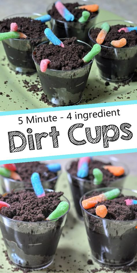 dirt cups with gummy worms | dirt cup recipe | #dessert #springtreat #summertreat #dirtcup #chocolate Dirt Cup Recipe, Gummy Worms Recipe, Dirt Cups Recipe, Dirt Dessert, Dirt Cake Recipes, Dirt Cup, Dirt Pudding, Dessert Halloween, Recetas Halloween