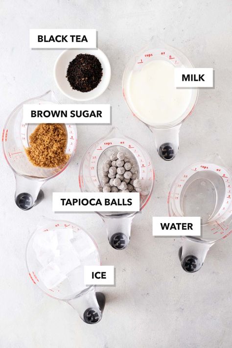 Chai Bubble Tea, Comfort Playlist, Brown Sugar Bubble Tea, Boba At Home, Milk Tea With Boba, Brown Sugar Milk Tea, Brown Sugar Milk, Boba Tea Recipe, Boba Recipe