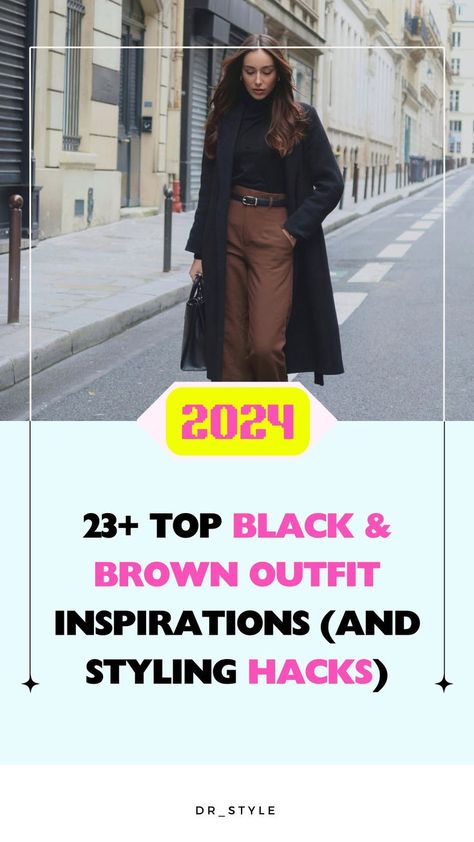 Explore classy black and brown outfit ideas and styling tips for 2024. Stay ahead of the trends with these timeless, sophisticated combinations for cooler seasons. Black Shoes Brown Bag Outfit, Wearing Black And Brown Together, Brown With Black Outfits, Brown And Black Outfits For Women, Black Top Brown Pants, Black And Brown Outfit Women, Dark Brown Clothes, Black And Tan Outfit, Black Pants Brown Shoes