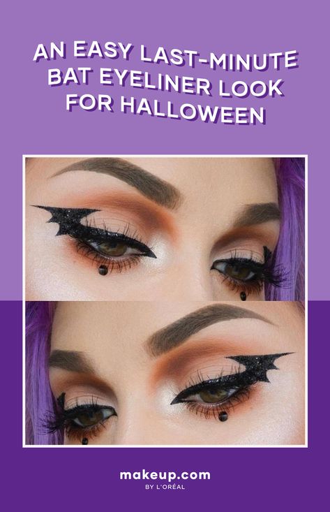 Bat Eyeliner Tutorial for Halloween Bat Face Makeup Halloween, Bat Eye Makeup Tutorial, Easy Bat Makeup Halloween, Bat Costume Face Paint, Bat Costume Makeup Women's, Small Halloween Makeup Ideas, Kids Bat Makeup, Halloween Makeup Bat Eyes, Easy Bat Makeup