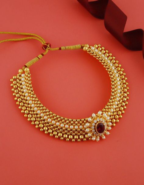 Maharashtrian Wedding Jewellery, Gold Thushi Design, Maharashtrian Necklace Gold, Maharashtrian Gold Jewellery, Tushi Necklace Gold, Maharashtrian Jewellery Traditional, Thushi Necklace Gold, Gold Thushi, Thushi Designs