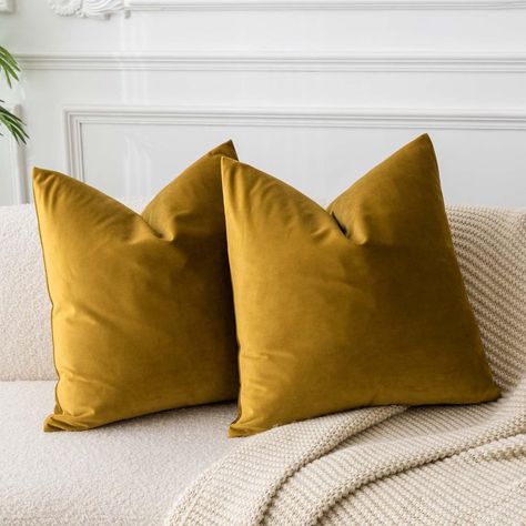 Amazon.com: JUSPURBET Mustard Yellow Velvet Throw Pillow Covers 26x26 inch Set of 2 for Living Room Couch Sofa Bedroom Decorative Square Solid Soft Cushion Cases with Invisible Zipper : Home & Kitchen Living Room Couch, Room Couch, Velvet Throw, Velvet Throw Pillows, Couch Sofa, Sofa Bedroom, Couches Living Room, Velvet Pillows, Bedroom Sofa