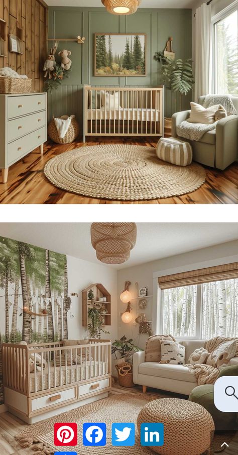 Magical Forest Nursery Theme, Nursery Nook In Master, Nursery Ideas With Bed In Room, Nursery Ideas Cottagecore, Newborn In Master Room, Boho Forest Nursery, Cottage Core Baby Room, Sage Baby Room, Nursery Blue Walls