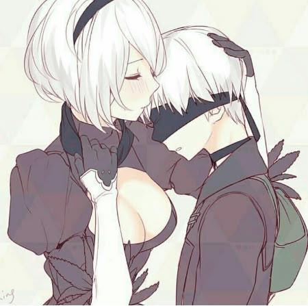 nier automata 2b x 9s Nier Automata 2, Turtleneck White, Parted Lips, 2b Nier Autómata, Ship Drawing, Demon King Anime, Nier Automata, Closed Eyes, Black Gloves