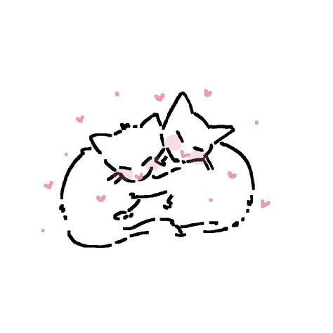 2 Cats Cuddling Drawing, Cats Cuddling Doodle, Cuddling Cats Drawing, Love Core Drawing, Cuddle Doodle, Cute Doodles Cat, Drawing Cute Doodles, Cat Couple Drawing, Cats In Love Drawing