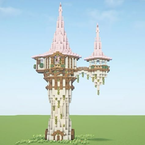 Princess Minecraft Builds, Minecraft Temple Design, Princess Tower Minecraft, Elven Minecraft House, Pink Tower Minecraft, Minecraft Castle Aesthetic, Fairy Castle Minecraft, Enchanting Tower Minecraft, Pink Castle Minecraft