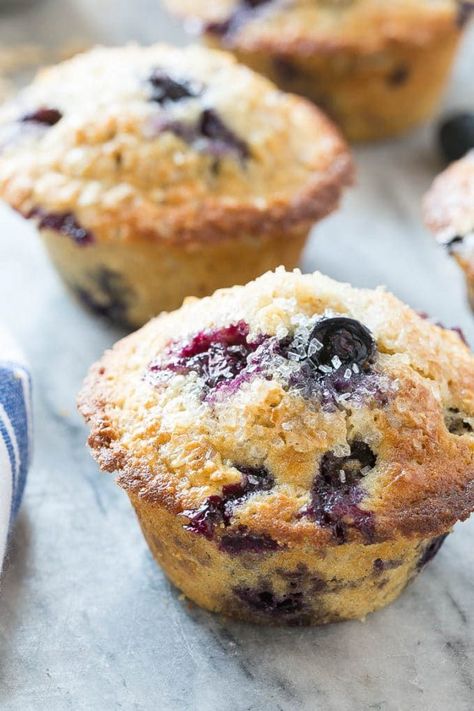 Zoe Bakes, Morning Muffins, Bakery Style Blueberry Muffins, Blueberry Oatmeal Muffins, Healthy Blueberry Muffins, Broma Bakery, Blueberry Season, Bakery Products, Breakfast Goodies