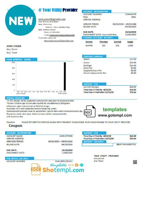 # blue safe universal multipurpose utility bill template Bill Template, Account Verification, Utility Bill, Document Templates, Easy Reading, Online Accounting, Word Template, Ms Word, Psd Templates