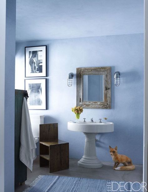 23 Best Examples Of Stylish Bathroom Storage- ELLEDecor.com Blue Venetian Plaster, Bathroom Light Fixtures Brushed Nickel, Beautiful Small Bathrooms, Venetian Plaster Walls, Серая Кухня, Bathroom Gallery, Art Deco Bathroom, Nautical Bathrooms, Venetian Plaster