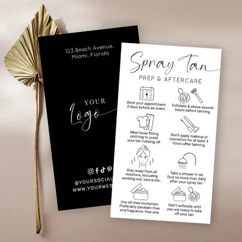 Minimalist Tanning Salon Aftercare Instructions Business Card Spray Tan Business Cards, Spray Tan Prep, Minimalist Salon, Eyelash Lift And Tint, Eyelash Salon, Lash Salon, After Care, Eyelash Lift, Tanning Salon