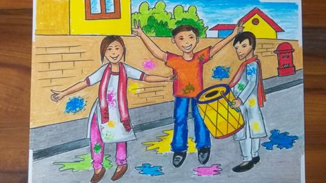 Holi Drawing Festival Memory Drawing, Holi Special Drawing, Holi Festival Drawing, Holi Painting, Holi Drawing, Festival Drawing, Happy Holi Photo, Memory Drawing, Holi Photo