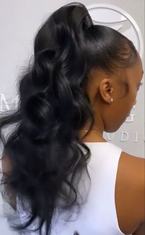 Beach Wave Ponytail Black Women, Loose Curled Ponytail, Black Bridal Ponytail Hairstyles, Loose Curl Ponytail Black Women, Loose Wave Ponytail Weave, Prom Ponytail Hairstyles Black Women, Messy Ponytail Black Women, Prom Hairstyles For Black Women Ponytail, High Pony Tailed Hairstyle Black Woman