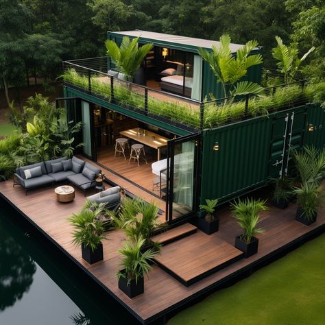 Green Shipping Container ADU ideas Shipping Container Home Designs, Storage Container Homes, Apartment Plants, Container Architecture, Container House Plans, Casa Container, Shipping Container House, Container Design, Container House Design