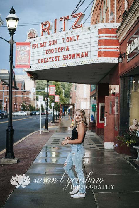 creative senior photos, urban senior photos, downtown senior photos, old movie theatre, vintage movie theatre senior photos, senior photo ideas, senior photo poses, senior photo inspo Old Theater Photoshoot, Movie Theater Photo Shoot, Movie Theater Senior Pictures, Old School Senior Pictures, Musical Theatre Senior Pictures, Old Movie Theater Photoshoot, Theater Graduation Pictures, Theater Senior Photos, Senior Photos Theatre