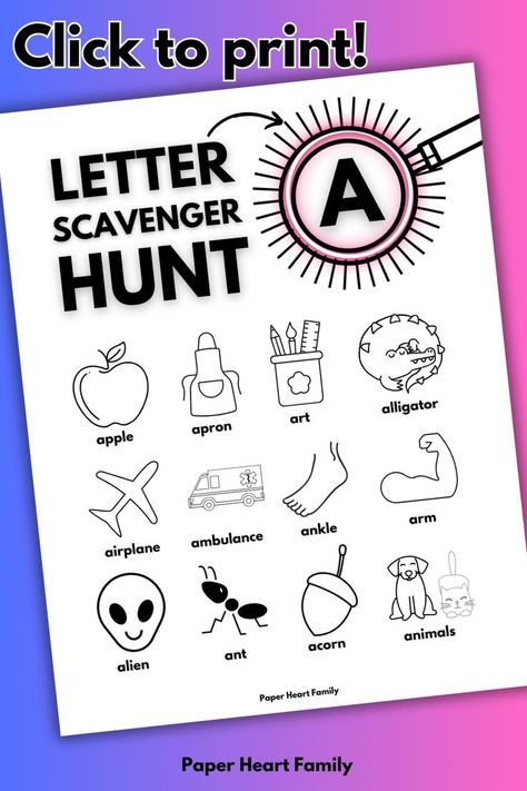 Kids will love this letter A scavenger hunt printable for extra alphabet practice! Perfect for preschool, homeschool, kindergarten or just a fun activity to complete at home with your toddler! Homeschool Preschool Curriculum Free, Kinesthetic Learning Activities, Preschool Weekly Themes, Letter A Activities, A Activities, Homeschool Preschool Schedule, Preschool Curriculum Free, Daycare Curriculum, Learn Alphabet