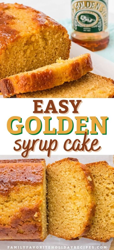 Learn how easy it is to make golden syrup cake! Also known as light treacle, golden syrup is the perfect way to add moisture and sweetness to this loaf cake, creating the perfect sweet treat for breakfast, tea time, or dessert! Great for the holidays, too. Syrup Cake Recipe, Golden Syrup Cake, The Perfect Loaf, Syrup Cake, Loaf Cake Recipes, Homemade Syrup, Holiday Favorite Recipes, Cake Baking Recipes, Golden Syrup