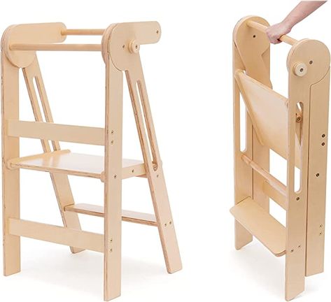 Amazon.com: Foldable Kitchen Stool for Kids - Foldable Toddler Tower, Kitchen Stool for Toddlers, Toddler Standing Tower, Toddler Tower, Kids Stool (Natural Wood Color) : Home & Kitchen Toddler Kitchen Stool, Toddler Tower, Toddler Kitchen, Diy Stool, Kitchen Step Stool, Kitchen Stool, Chunky Gold Hoop Earrings, Learning Tower, Kids Stool