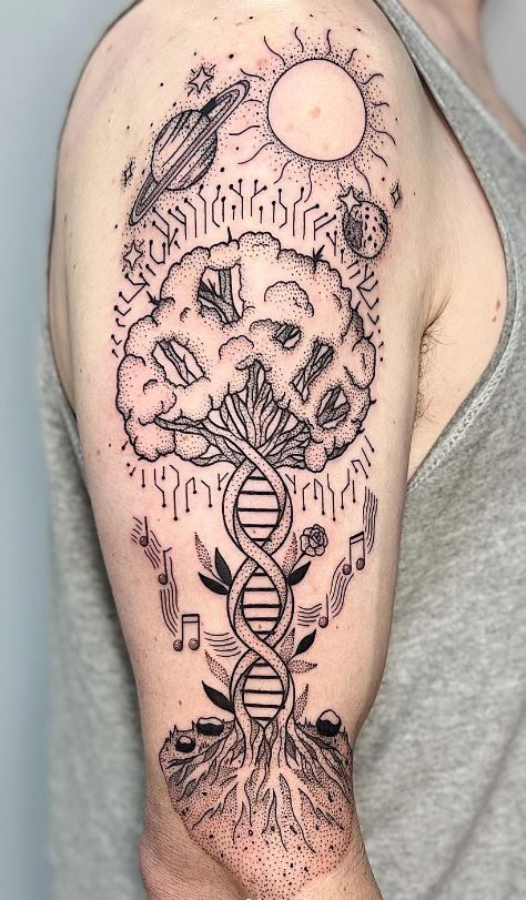 65 Unique DNA Tattoos, Ideas, & Meaning - Tattoo Me Now Dna Helix Tattoo, Biology Tattoo, Dna Tree, Atlas Tattoo, Dna Tattoo, Side Wrist Tattoos, Tattoo Thoughts, Tattoo Me, Simple Tree