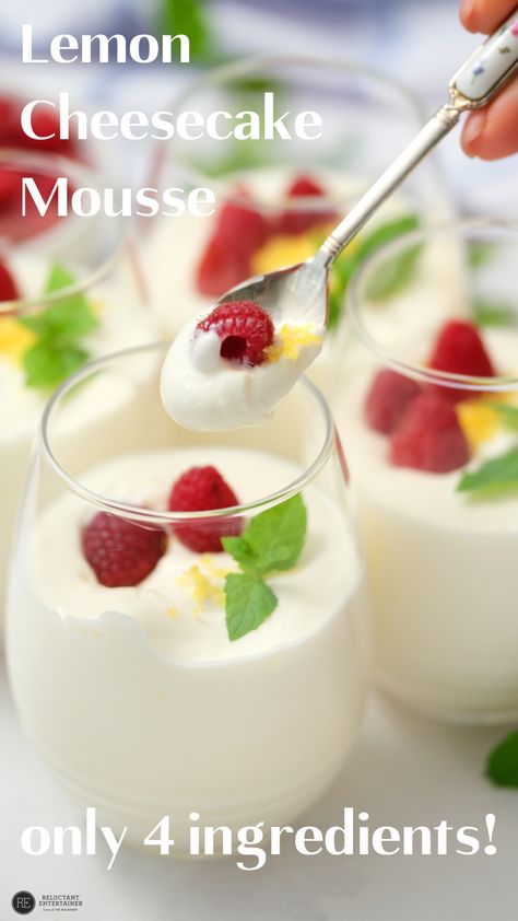 Lemon Cheesecake Parfait, Lemon Cheesecake Mousse No Bake, Light Lemon Desserts Recipes, Lemon Cheesecake Mouse, Light Easy Dessert Recipes, Light Fresh Desserts, Lemon Raspberry Parfait Desserts, Light And Fresh Desserts, Weight Watchers Lemon Cheesecake Mousse