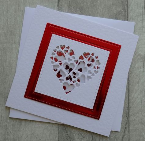 Ruby Heart of Hearts Shaker Card - Anniversary or Love Card Heart Cards Handmade, Shaker Cards Ideas, Anniversary Cards For Couple, 3x3 Cards, Free Wedding Cards, Anniversary Cards Handmade, Valentine Love Cards, Valentine Cards Handmade, Ruby Heart