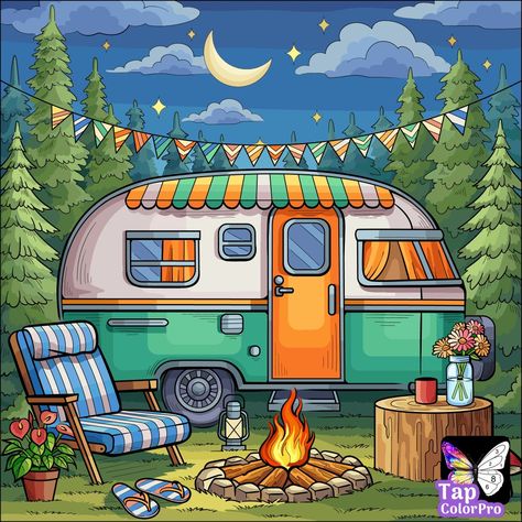 Campervan Drawing, Camper Drawing, Dad Drawing, Marker Painting, Urban Sketch, Fantasy Drawings, Kids Class, Camping Fun, Landscape Illustration