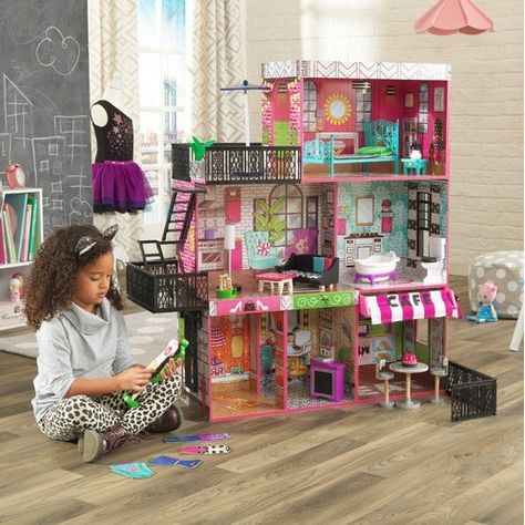 Doll Houses For Sale, Playhouse Furniture, Brooklyn Loft, Girls Playhouse, Kids Doll House, Fabric Awning, Girls Dollhouse, Toys Uk, Wooden Dollhouse