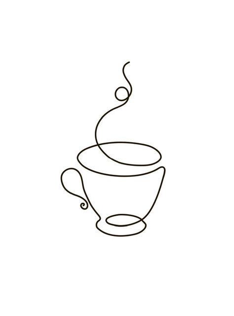 Drawing Cup, Tea Cup Drawing, Coffee Cup Tattoo, Coffee Line, Tea Labels, Cool Wrist Tattoos, Learn Watercolor Painting, Simple Drawings, Coffee Tattoos