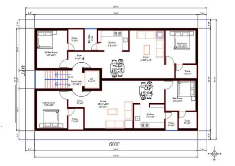 40x60 Apartment Plan, 60 X 40 House Plans Layout, Apartment House Layout, 60x40 House Plans, 2 Bhk House Plan, Furniture Layout Plan, House Plan Drawing, 40x60 House Plans, Warehouse Plan