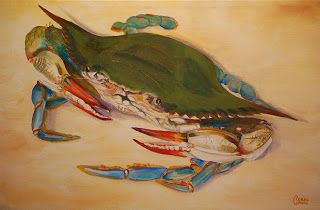 Coastal Art ~ Loran Chavez: Weeks Worth of Paintings! Blue Crabs Art, Crab Cartoon, Crab Painting, Crab Art, Pastel Artwork, Original Pastel, Blue Crab, Chesapeake Bay, Fish Art